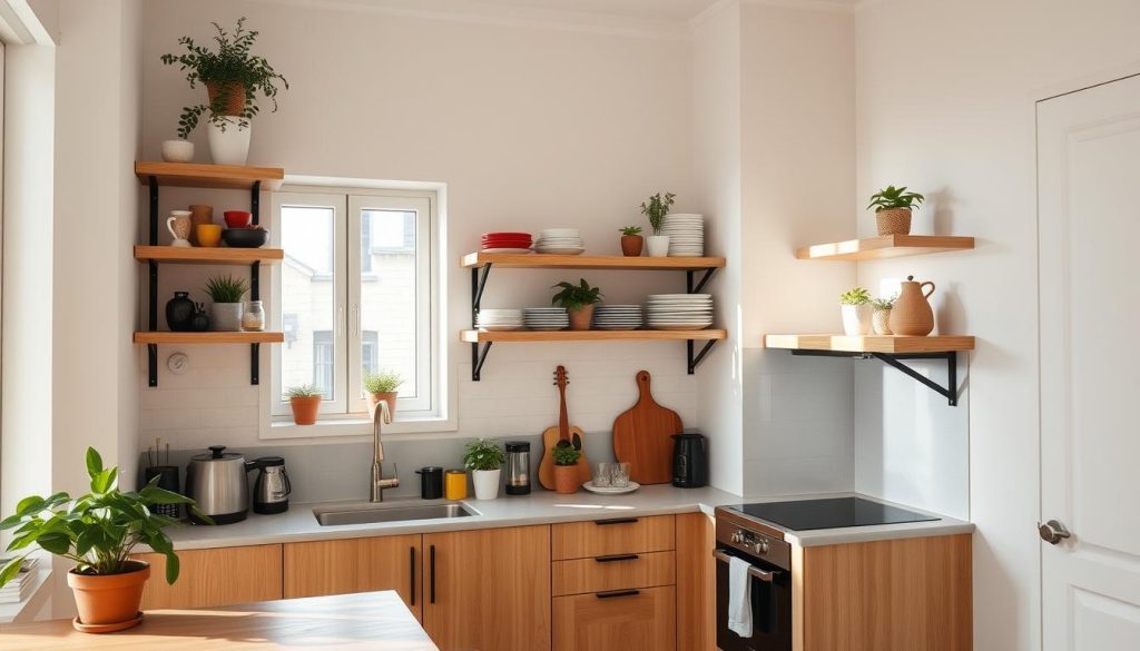 open shelving kitchen