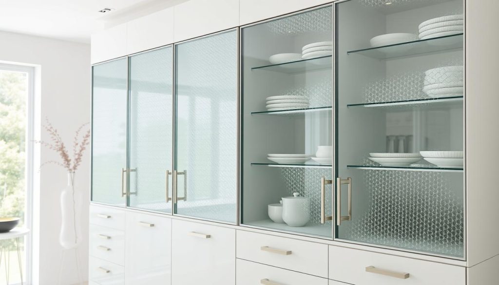 textured glass cabinets